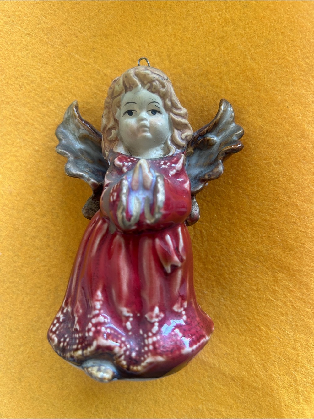 Hand-Painted Red Angel Ornament - Holiday Home Décor